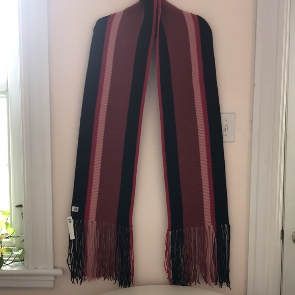 Portolano wool blend scarf with fringes in black/rust/blush. - Picture 2 of 3